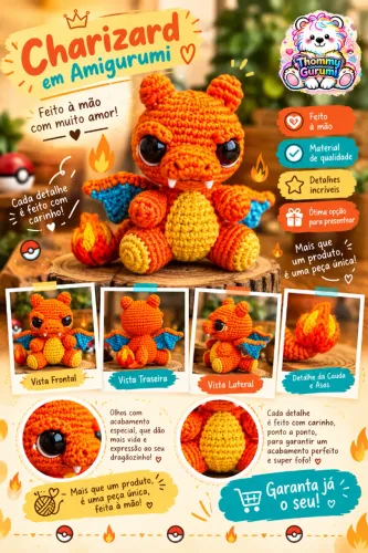 Amigurumi Charizard - Estilo Funko - Croche
