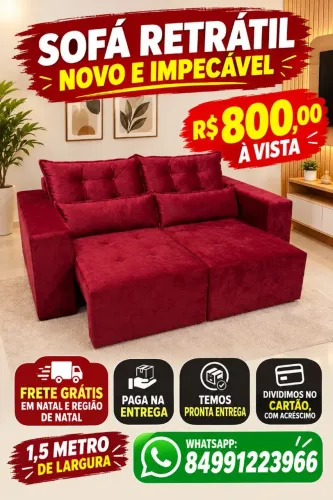 Adquira um sofá retrátil novo e top, com a entrega grátis em Natal e grande Natal.