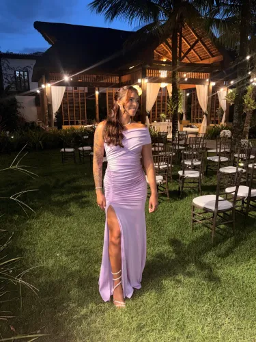Vestido de festa lavanda drapeado