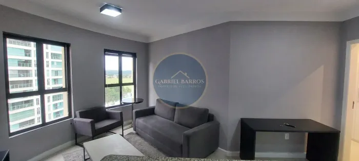 Apartamento mobiliado para locação com 50m², sendo 1 quarto com suíte, 2 banheiros e 1 vag
