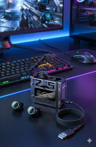 Fone tws game, case vira powerbank e carrega telefone 