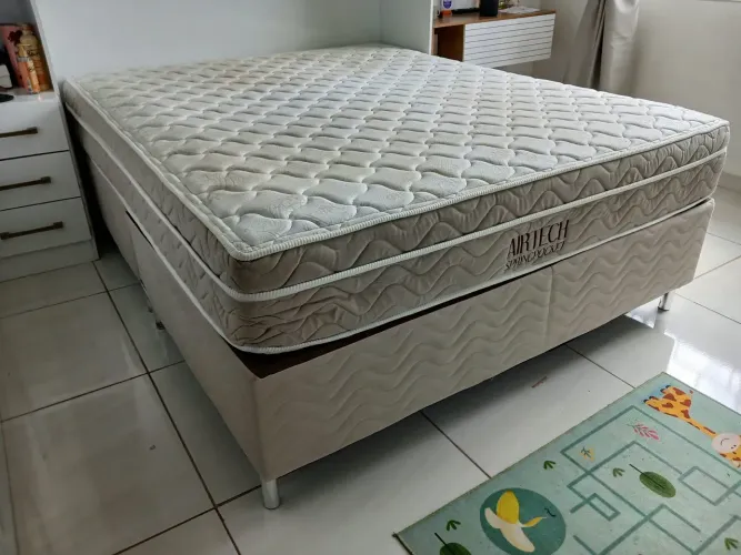 Cama Box Queen Size Bipartida + Colchão Ortobom Airtech Springpocket<br>
