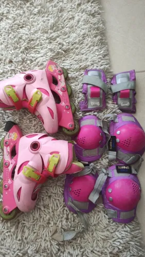 Patins infantil Oxelo + kit proteção Tamanho ajustável 30-32