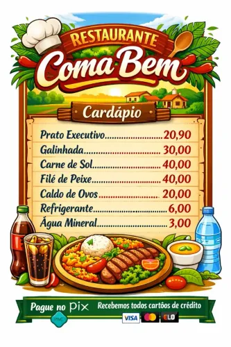Cardápio para restaurante folha A4