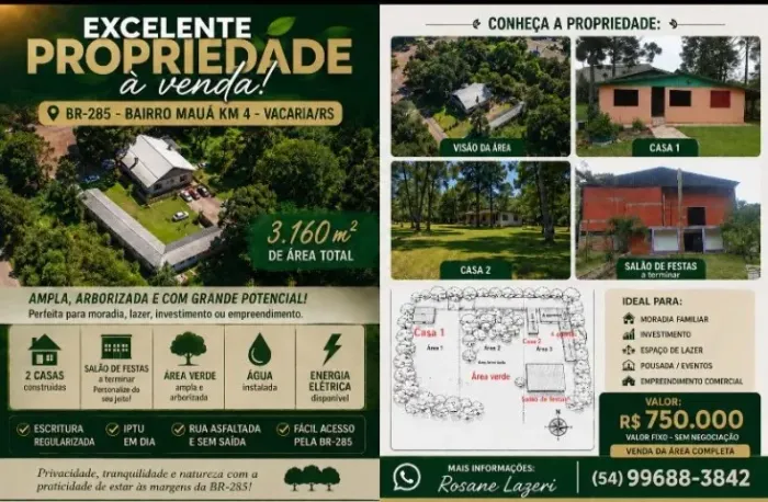 Excelente propriedade a venda em vacaria 3.160m