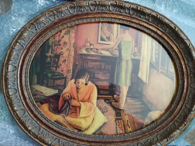 Belíssimo quadro em moldura de madeira dourada