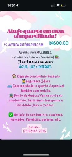 Procuro menina para dividir casa