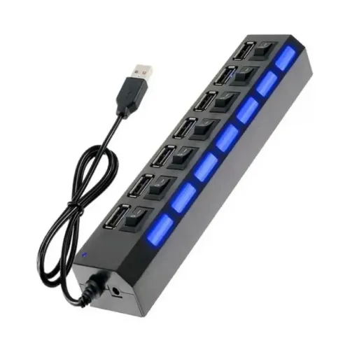 HUB USB 7 Portas com botões on/off individuais e LED indicadores