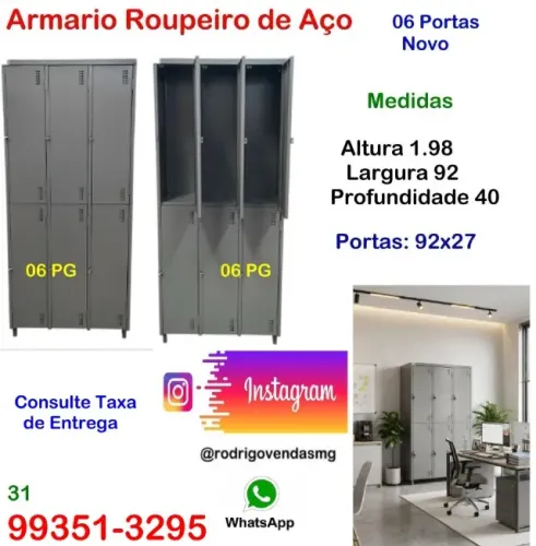 Armário Roupeiro 06 Portas Aço Chapa 26 Industria Vestiário Escola escaninho comercio auto
