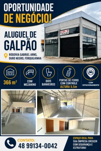 Alugo pavilhão novo de 360 metros em Forquilhinha SC