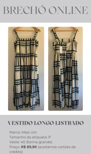 Vestido Longo Listrado Novo com Etiqueta