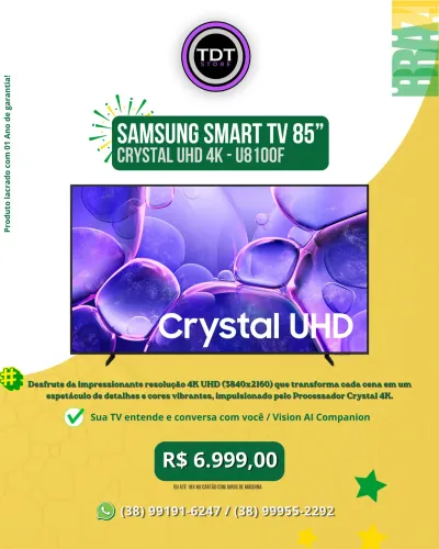 Smart TV Samsung 4k Crystal UHD 85 polegadas