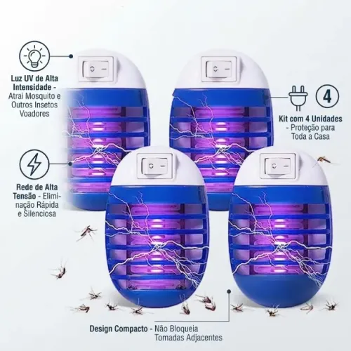 Kit 4 Armadilhas de Tomada Luz UV Mata Mosquito e Insetos