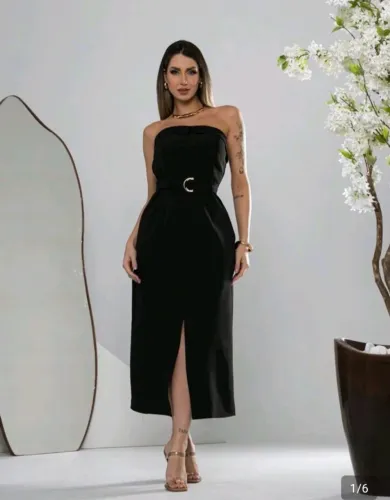 Vestido MIDI preto festa tomara que caia