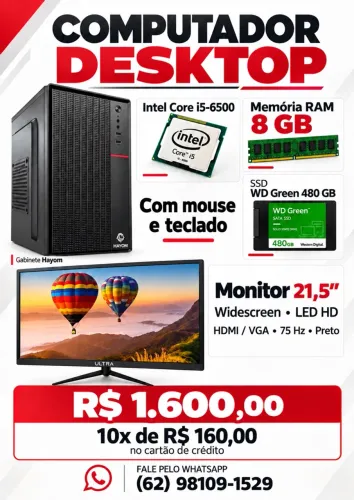 Computador completo i5 8gb SSD 480Gb
