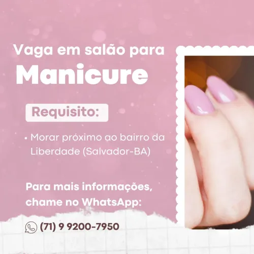 Vaga para manicure em salão
