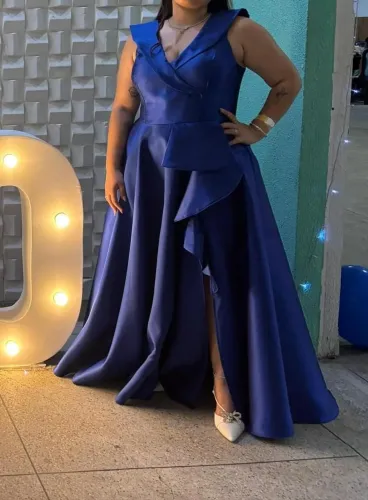 Vestido Longo Azul Royal de Seda - Ideal para Formatura/Casamento