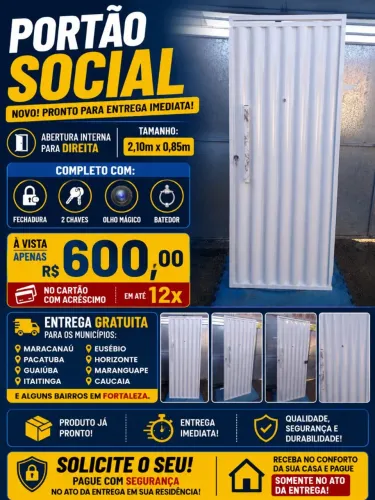 Portão social em aço galvanizado 