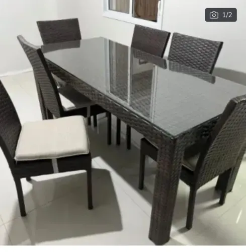 Mesa de Vime para Área Externa + 6 Cadeiras | Para Sol e Chuva