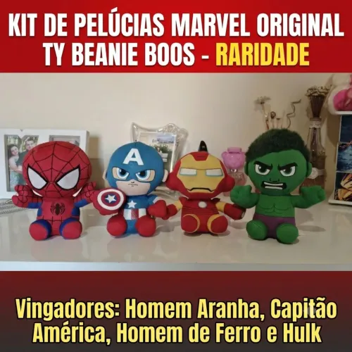 4 PELÚCIAS VINGADORES TY BEANIE BOOS ORIGINAIS - RARIDADE