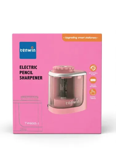 Apontador Elétrico Tenwin Rosa TW8005-1 Pilha - Lâmina Trocável - Novo
