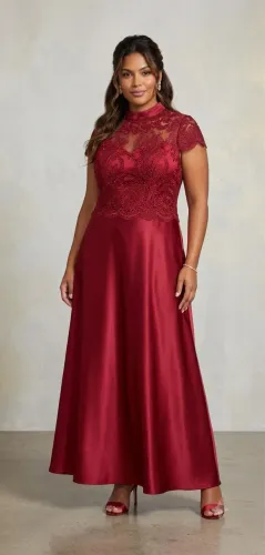 Vestido de festa com renda e cetim