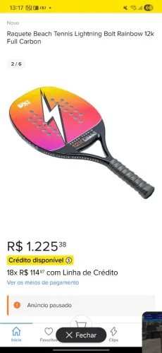 Raquete beach tennis Bolt rainbow 12k full carbon
