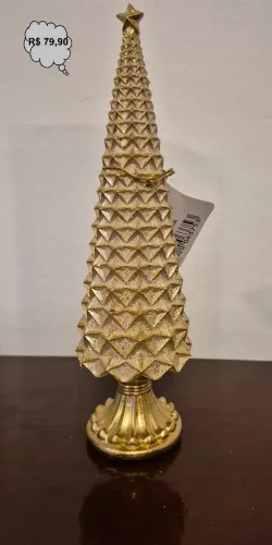 Enfeite Decorativo Árvore De Natal Dourada Luxo Resina 27,5cm