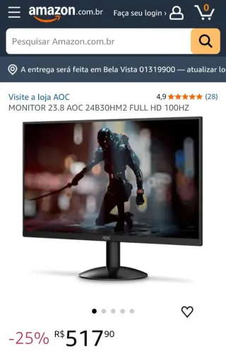 monitor aoc 23 8 led full-hd 100hz 1ms vesa - 24b30hm2 cor preto