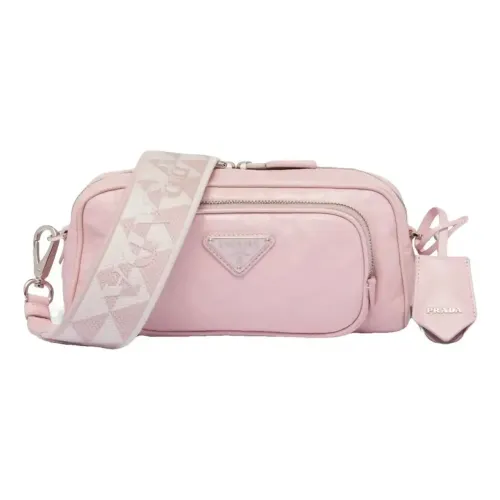 Bolsa Prada Crossbody em Couro Rosa com Alça Jacquard - 100% Original