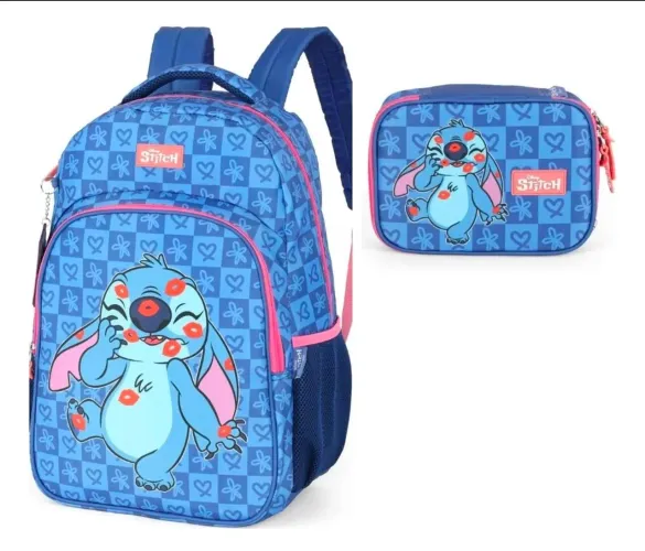 9Mochila e Estojo Box Infantil Stitch Beijo Disney 