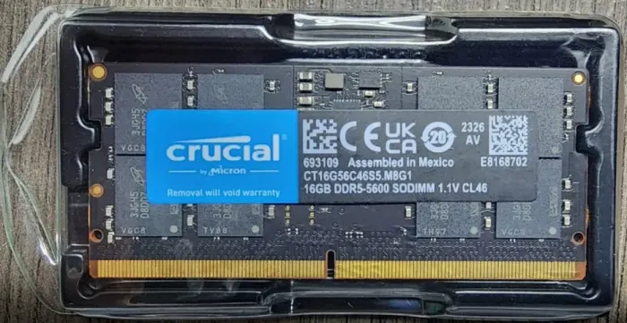 Memoria Ram Para Notebook Ddr5 16gb 5600mhz Cl46 Crucial Ct16g56c46s5 Sodimm Preto