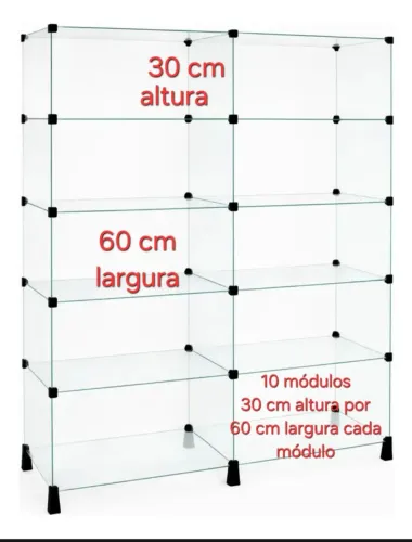 Prateleira vidro 10 módulos (30 cm altura x 60 cm largura)