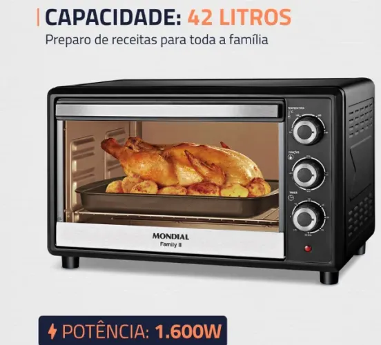 Forno Elétrico de Bancada 42L Preto e Inox com Grill e Timer 127V (110V) Mondial - 1600 W
