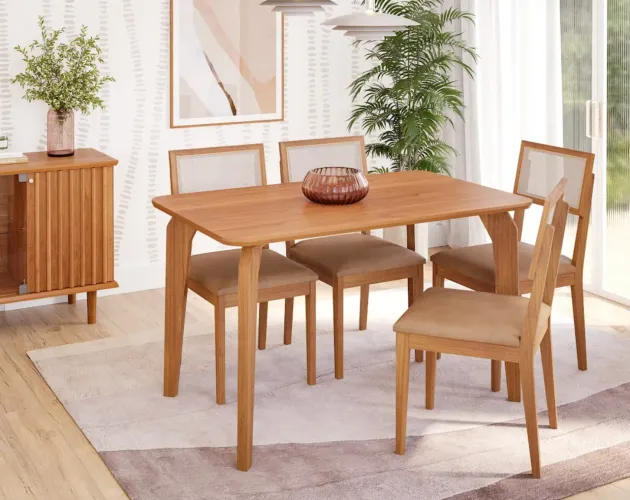 Conjunto de Jantar em Madeira e Courino