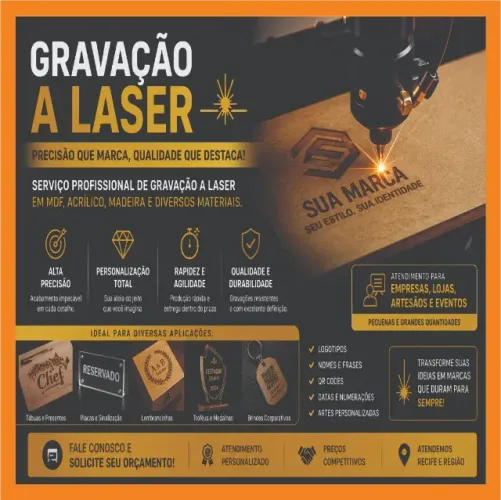 Gravação a Laser Personalizada em Acrílico e MDF - Orçamento Rápido
