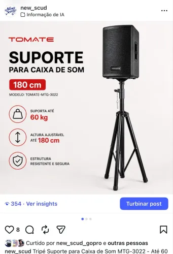 Tripé Suporte para Caixa de Som MTG-3022 - Até 60 kg