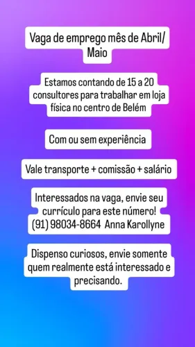 VAGA DE CONSULTOR DE VENDAS