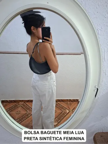 Bolsa Baguete Meia Lua Preta Sintética Feminina