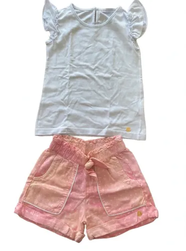 Conjunto Paola da Vinci / Paola Bimbi Original Tam 6 - Blusa Branca + Short Rosa Floral