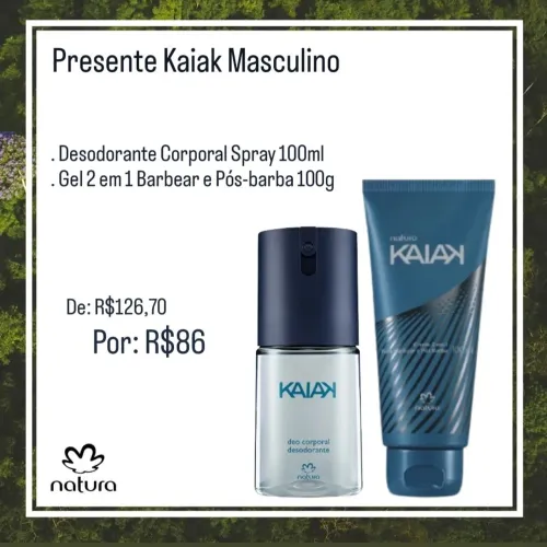 Conjunto Natura Kaiak Masculino - Creme (Barbear e Pós-barba) e Desodorante Corporal