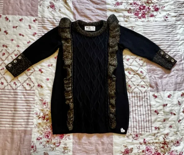 Vestido menina 12 a 24 meses preto em tricô