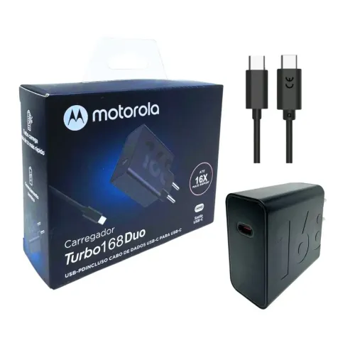 Carregador turbo power 168w motorola usb c rápido carregamento celular