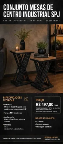 Par de mesa de centri modelo industrial