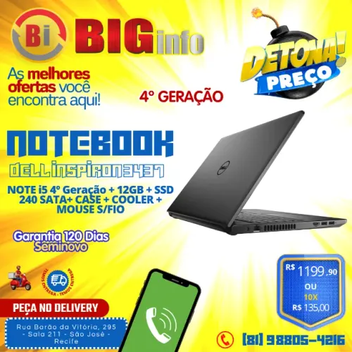 NOTEBOOK DELL INSPIRON 15 3437 COM I5 12GB DE RAM E 250 DE SSD - EM ATE 10X FIXAS 