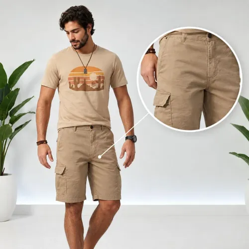 Bermuda Masculina cargo em brim Peletizada