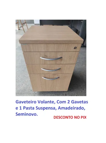 Gaveteiro Volante, Com 2 Gavetas e 1 Pasta Suspensa, Cor Amadeirado, Seminovo.