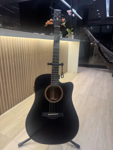 Violão Phx J White Ah106bkm-41 Folk Dreadnought Anatômico Black Satin Eletroacústico 