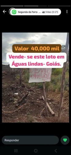VENDO LOTE EM AGUAS LINDAS PROXIMO AO HOSPITAL BOM JESUS