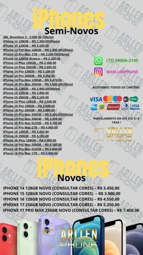 iPhones Disponíveis Todos 100% Originais